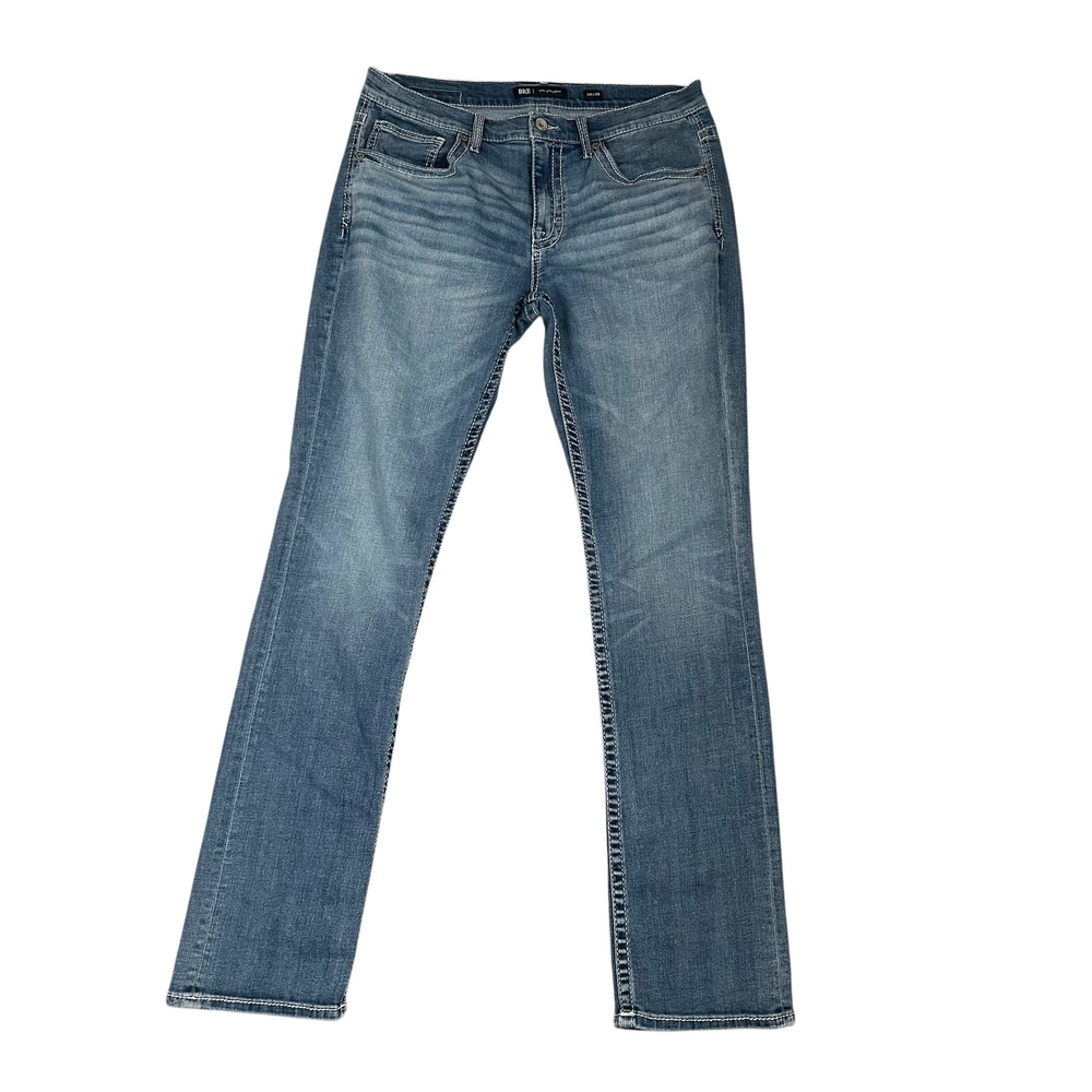 BKE Jake Straight Leg Mens Blue Denim Jeans 36x36 Medium Wash Contrast Stitch